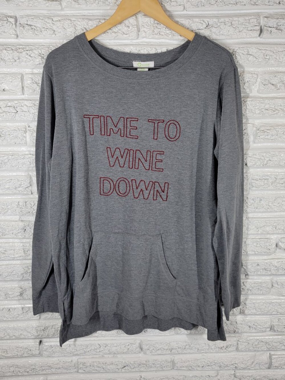 C. Wonder Womens XXL Gray Time To Wine Down Sweatshirt Embroidered Top B9E